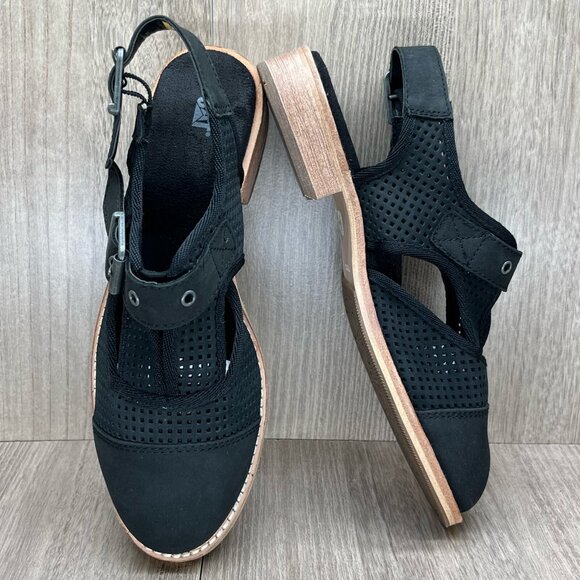 CAT Caterpillar Sandals Womens Sz 5.5 Martine Perforated Slingback Leather Black - Picture 6 of 11